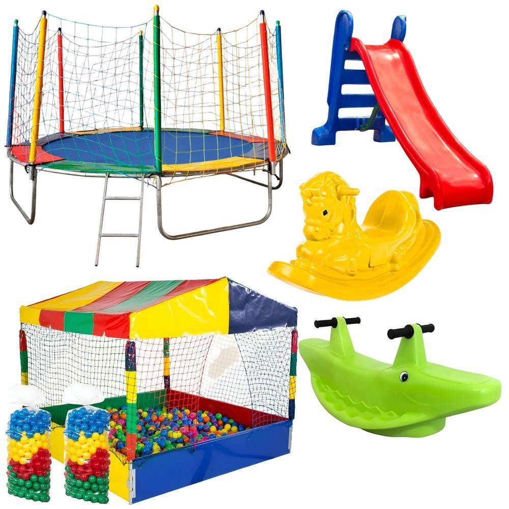 Cama Elástica Pula Pula 3,05m Escorrega Piscina De Bolinhas 1,50m Gangorras em Oferta na Shopee