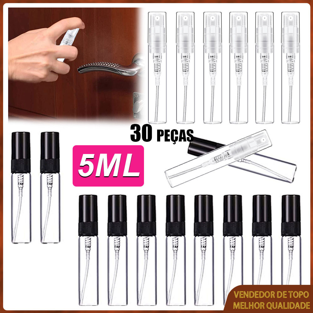 30x Perfume embalagem garrafa de vidro portátil Spray garrafa bocal plástico 5ml