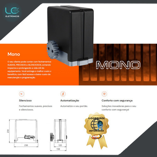 Kit Motor Portão Automático Ppa Dz Stark 600kg 1/3hp 3m 2tx 60hz Z18 127V