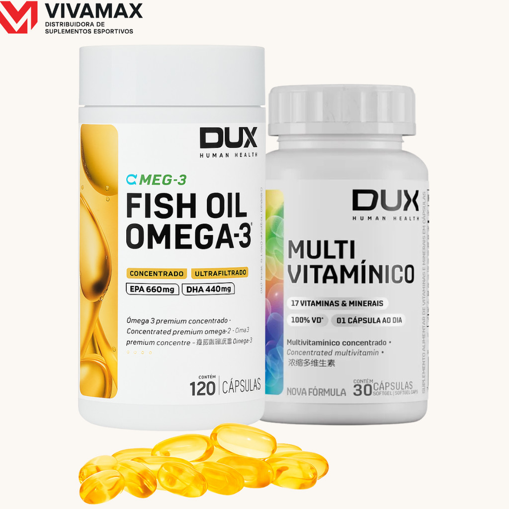 Kit Ômega 3 Fish Oil 120cps Dux + Multivitamínico 30cps Dux | Vitalidade Completa