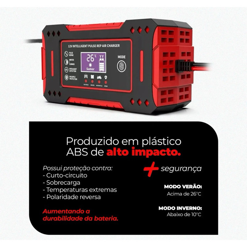 Carregador De Bateria 12v bivolte Inteligente Digital 4ah até 100ah Carro Jet Ski Etc de chumbo-ácido Universa--