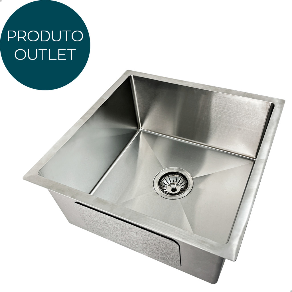 Cuba Inox Gourmet 40x40cm Quadrada De Embutir Sobrepor Outlet Bancada Pia Cozinha Aço Inox 304