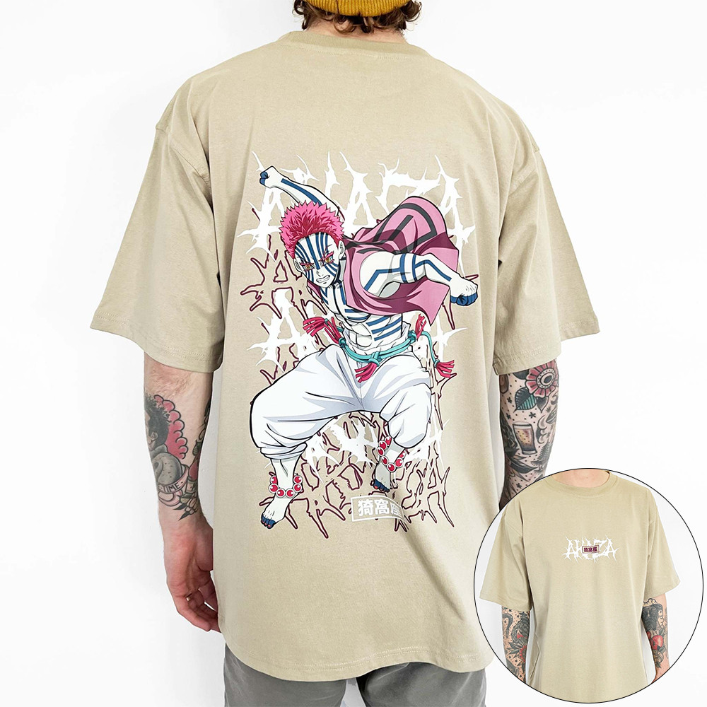 Camiseta Basica estonada desgastada akaza demons slayer Nostalgia Graphic Vintage Unissex - Darknezz