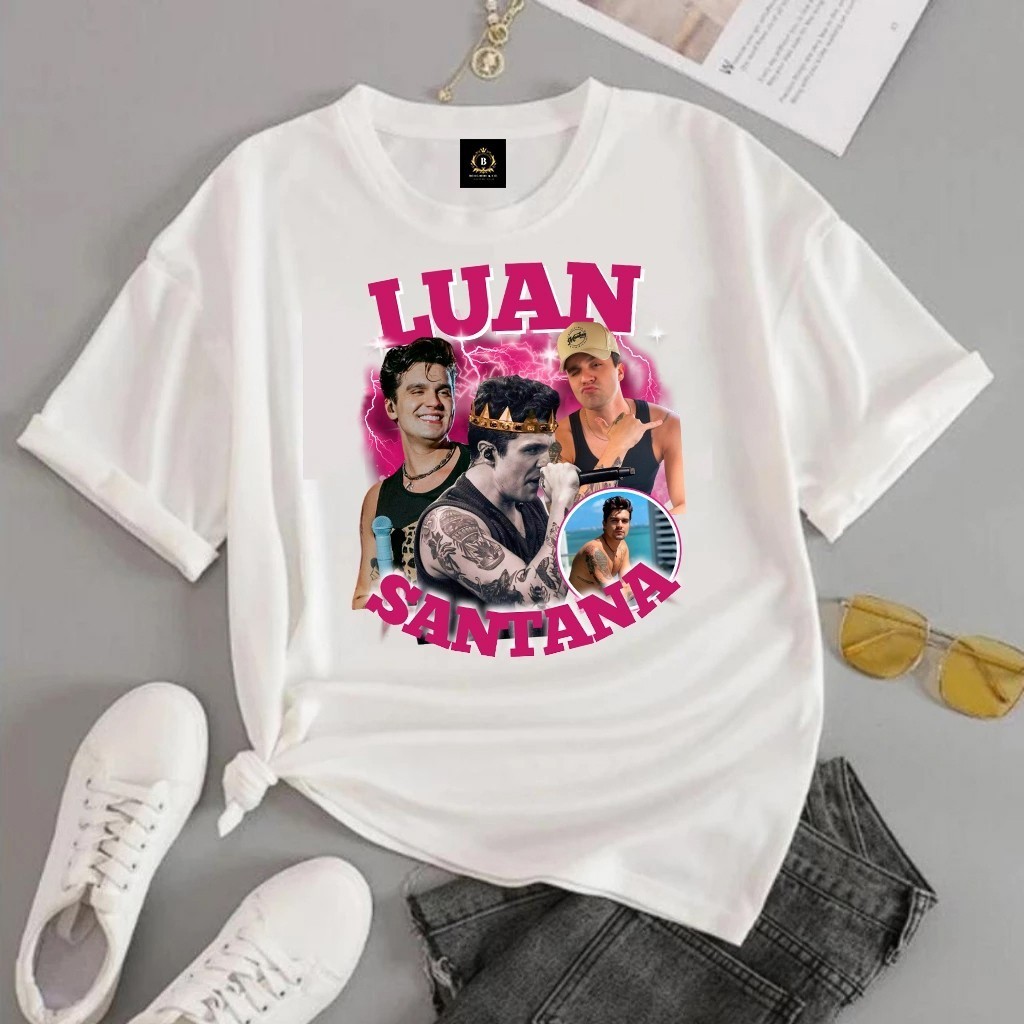 Nova Camiseta Algodão T-shirt Unissex Graphic Luan Luanetes Santana Fã Clube 2025 lançamento em Oferta na Shopee