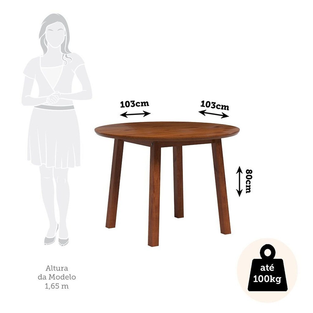 Detalhes do Conjunto Mesa de Jantar 103cm Redonda e 4 Cadeiras Estofadas 100% Madeira Maciça Parit Espresso Móveis Nogal