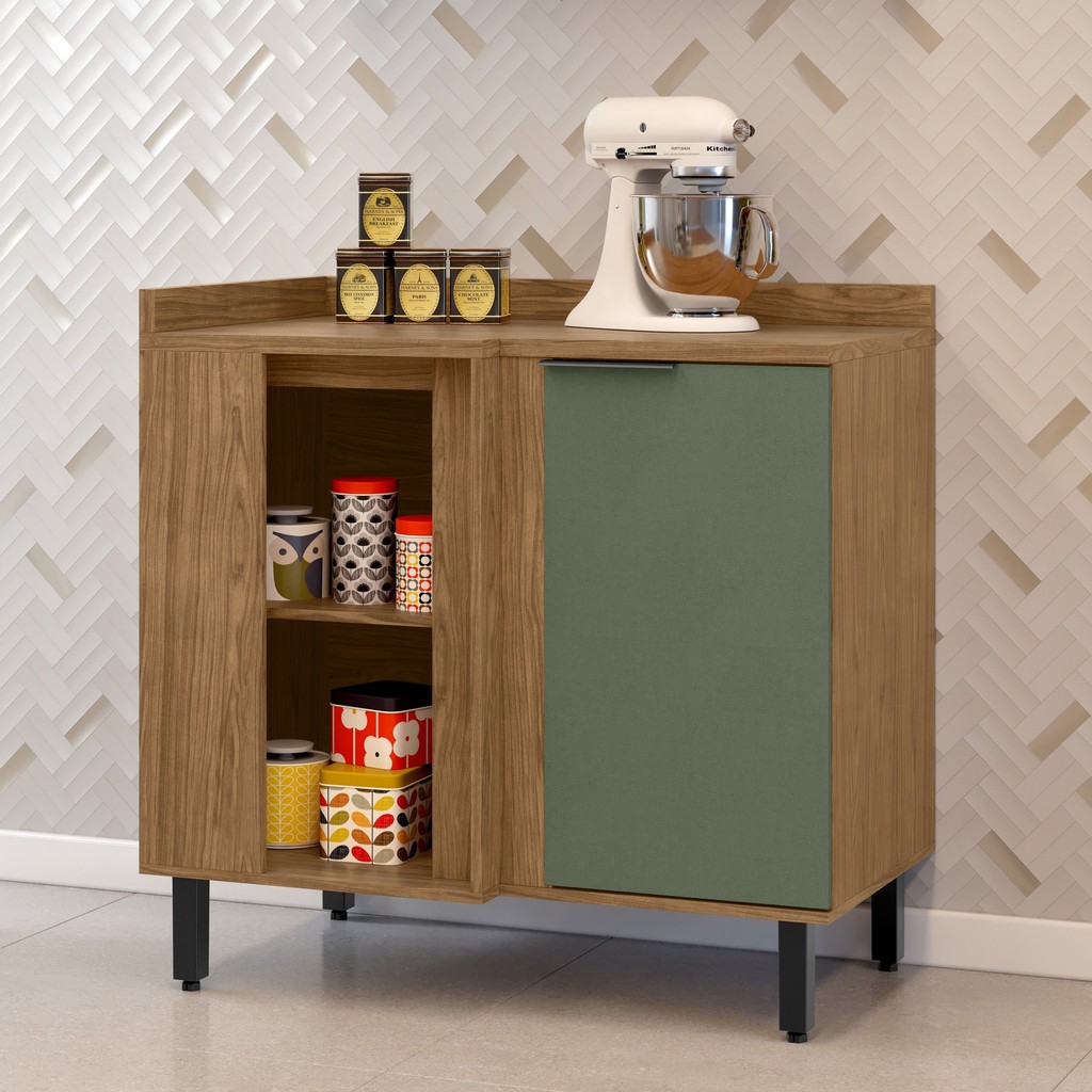 Balcão Para Cozinha Canto Reto Toscana Espresso Móveis Freijó/Jade em Oferta na Shopee