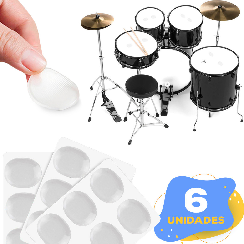 Kit 6 Abafador Bateria Pele Percussão Caixa Ruído Som Gel Tambor Prato Muffle Muffgel Redução Volume