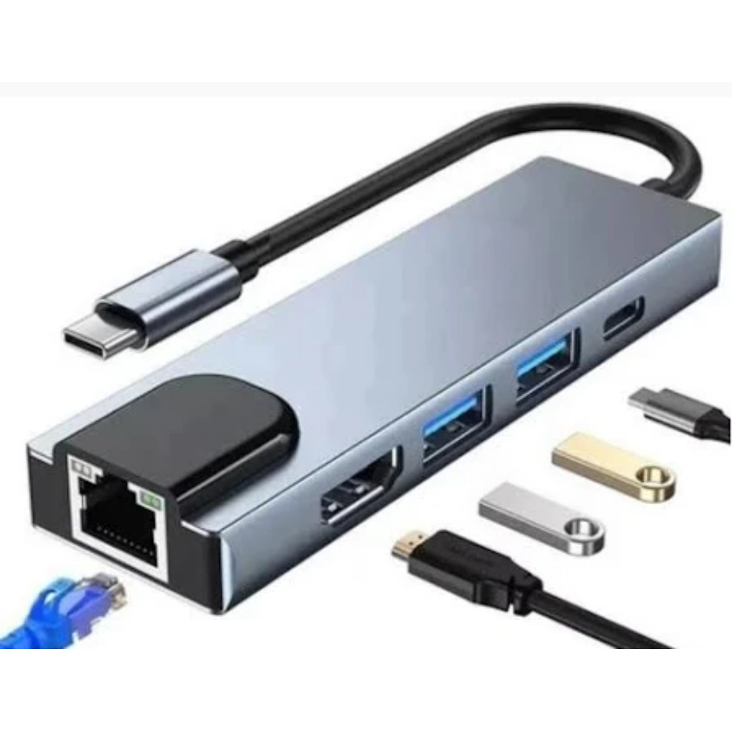 Hub Dock Station USB-C 5x1 HDMI 4K Rede RJ45 USB 3.0 PD 100w