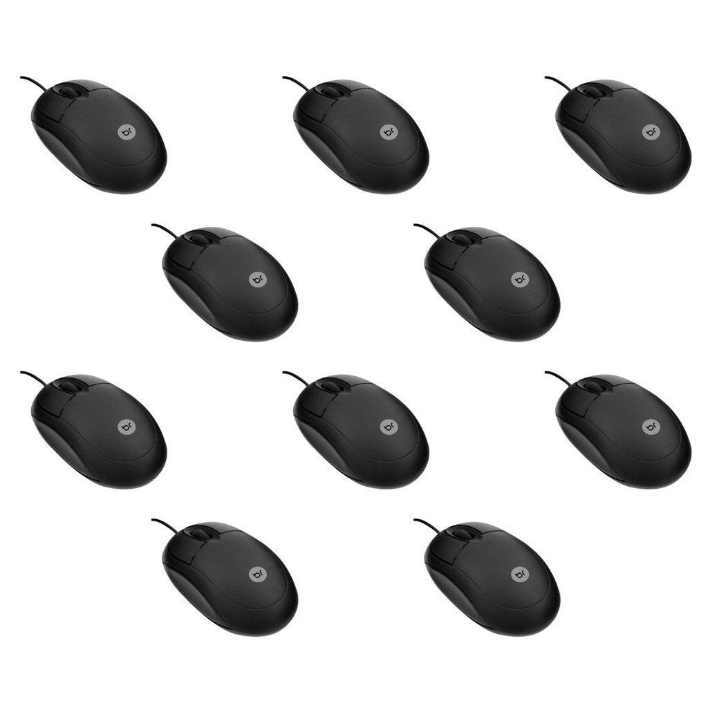 Kit 10 Mouse Bright Standard 0106 USB Plug and Play para Escritório, Home Office e Estudos
