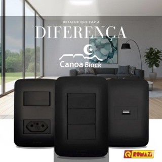 Tomada Preta Interruptores e tomadas linha canoa black romazi / 10A / 20A / Paralelo em Oferta na Shopee