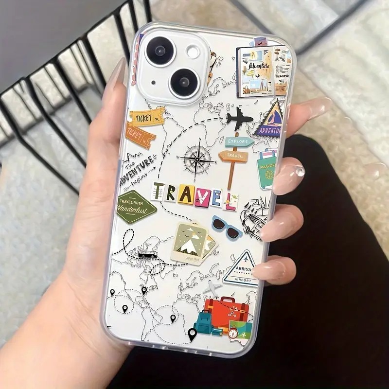 Capinha Capa para iPhone 13 12 11 16 15 14 17 plus pro max 8 plus x xr xs max Viagem ao Mundo transparente Anti-impacto
