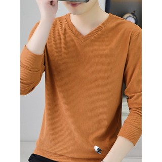 Suéter com decote em V masculino outono novo estilo simples All-Match camisa de manga comprida masculina gola de coração