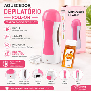 Kit Aquecedor Cera Roll On + Cera Depilatória + Papel Removedor