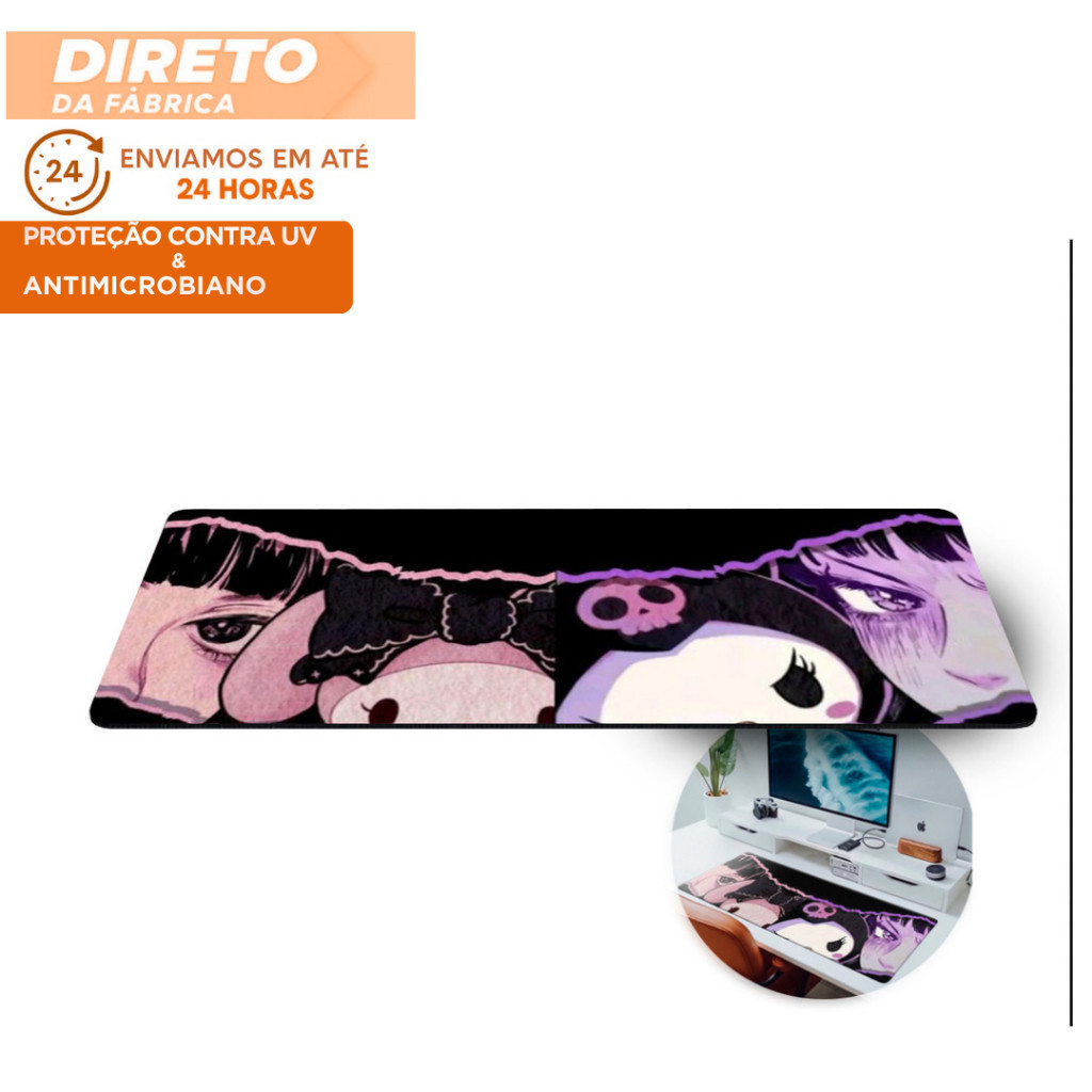 Mousepad Kuromi My Melody Gamer 80x30cm Hello Kitty Borda Mouse Pad Grande RGB