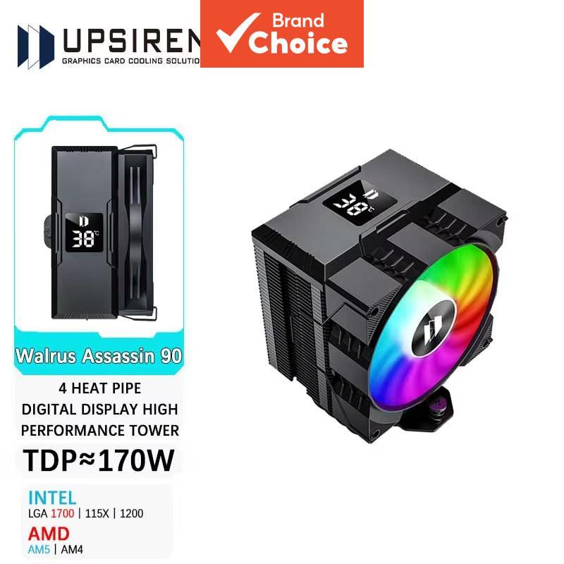 UPSIREN Walrus Assassin 90 Resfriador de CPU com display digital, 4 tubos de calor e ventoinha de 92 mm para radiador de