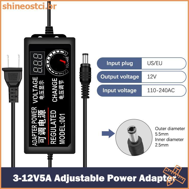 SHINE Adaptador De Fonte De Alimentação Ajustável AC Para 3-12V 9-24V 5A 3A Universal Com Tela De Exibição Tensão Regula