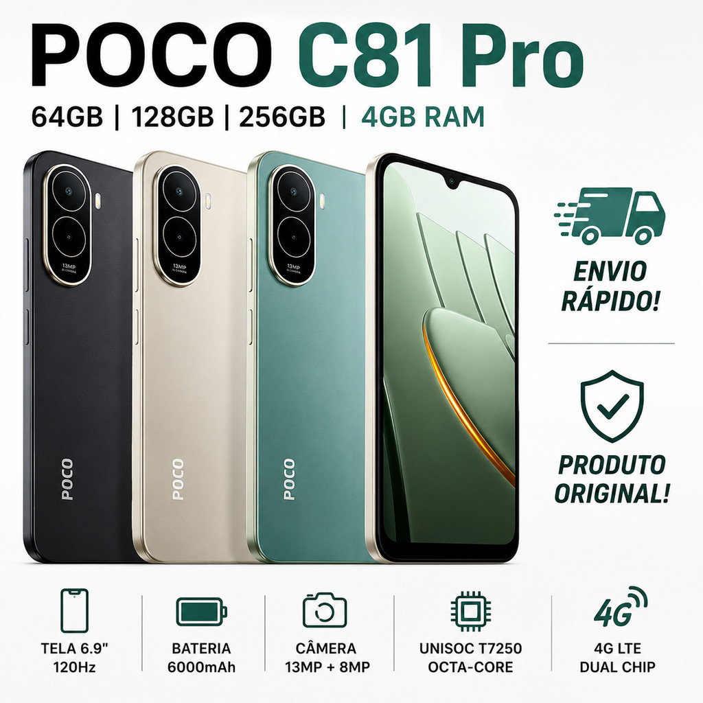 Celular Smartphone Poco C81 Pro 256/4GB | 128/4GB | 64/4GB Global Lacrado de Fabrica