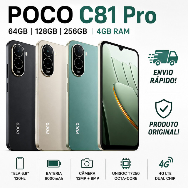 Celular Smartphone Poco C81 Pro 256/4GB | 128/4GB | 64/4GB Global Lacrado de Fabrica