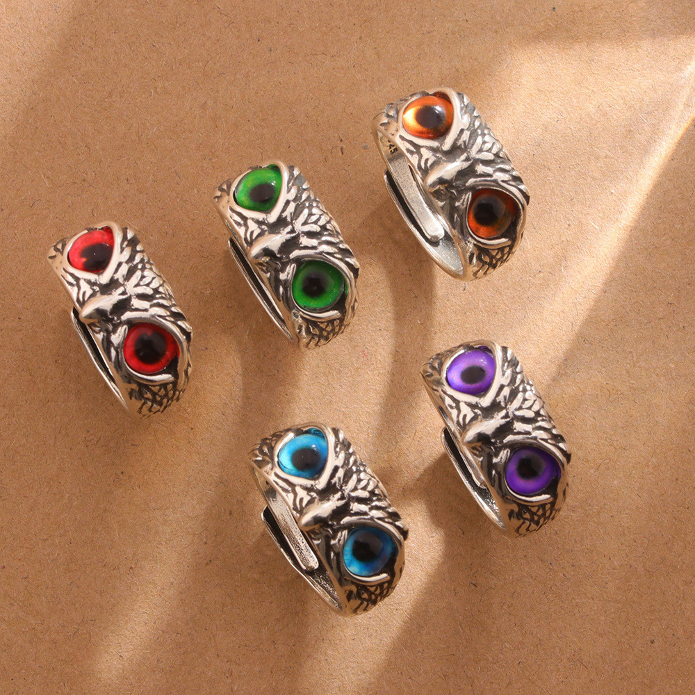 Retro coruja diabo olho anel masculino feminino estilo coreano na moda único angustiado multicolorido olho Design ao viv