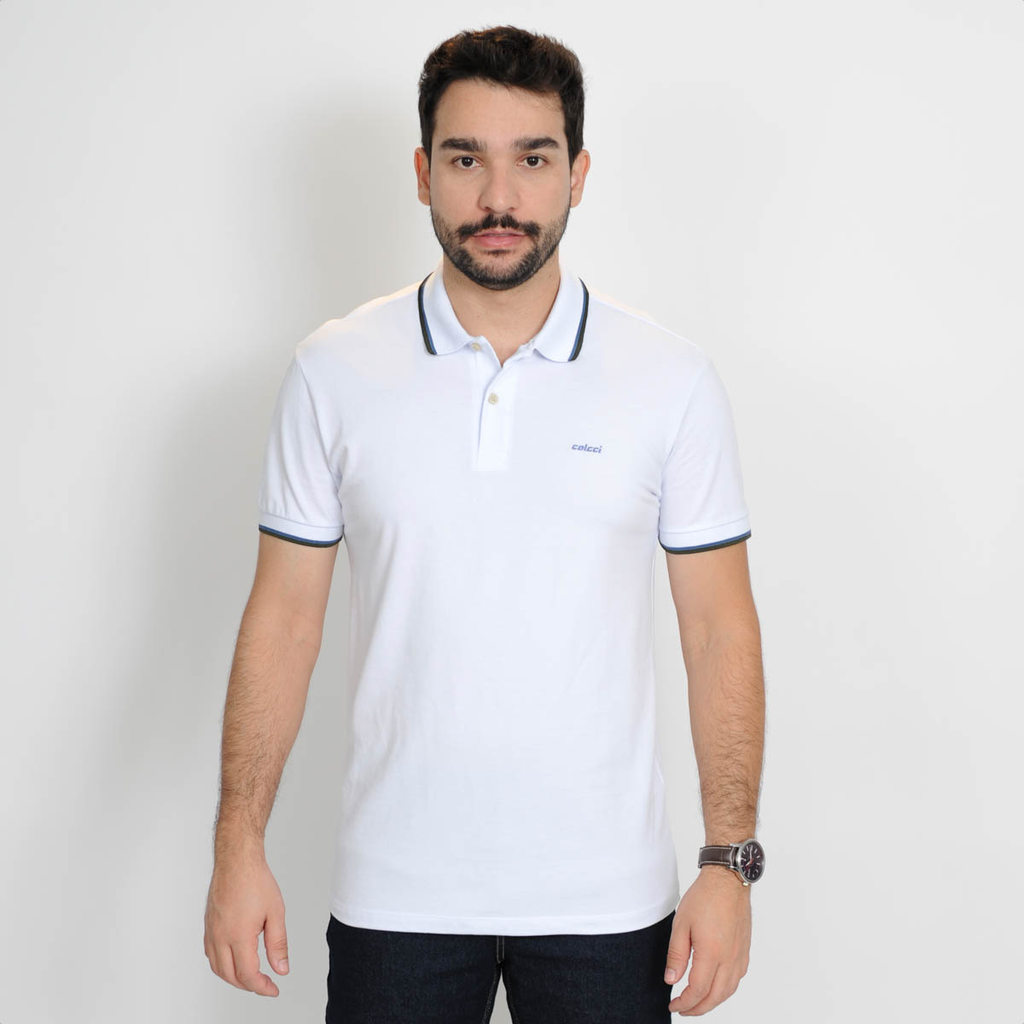 Camiseta Polo Colcci Detalhes Em Listras Branco - Masculino