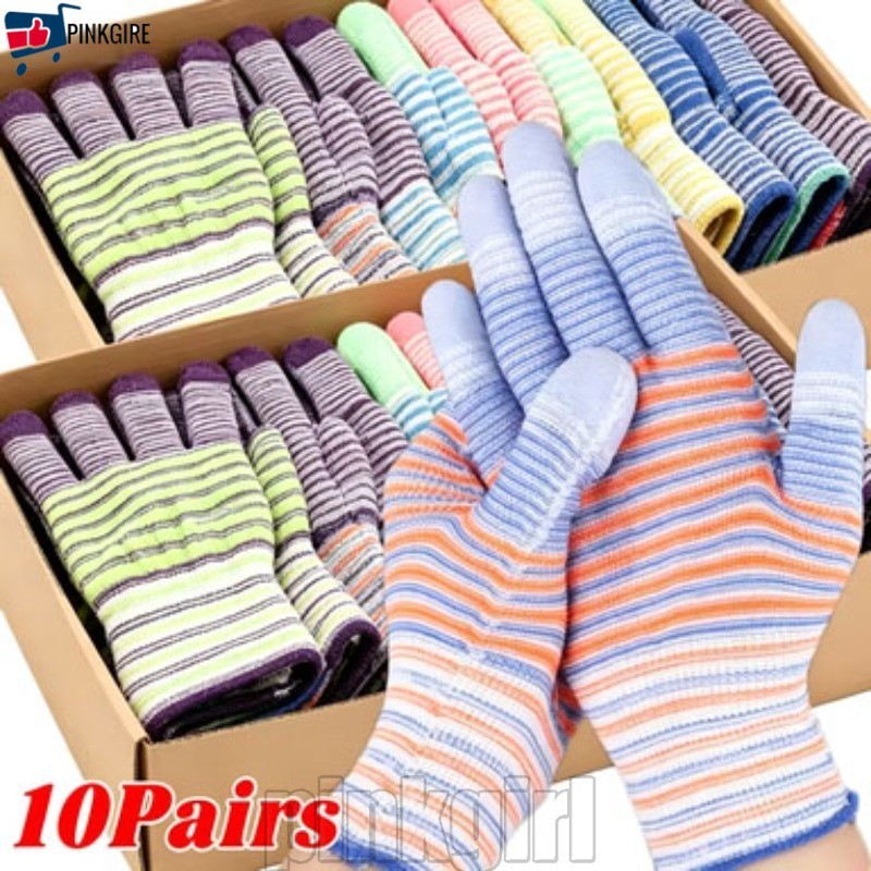 [Rdy Stk] 10/6/4 Pares De Luvas De Trabalho De Nylon Com Listras Zebra – Duráveis E Respiráveis Luva Resistente À Sujeir
