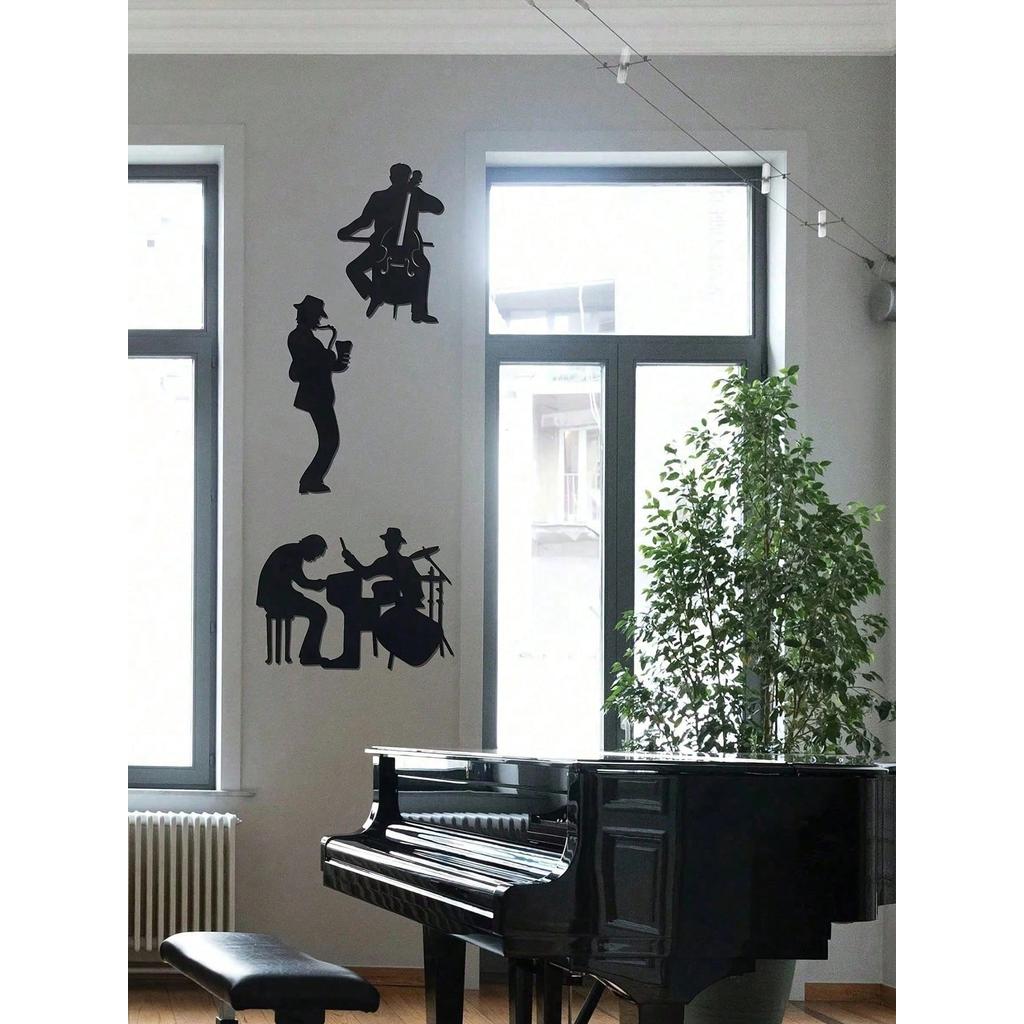 CIFbuy Metal Jazz Banda Silhueta Arte Da Parede Saxofone Violoncelo Tambor Música Estúdio Decoração Presente À Prova Dwa