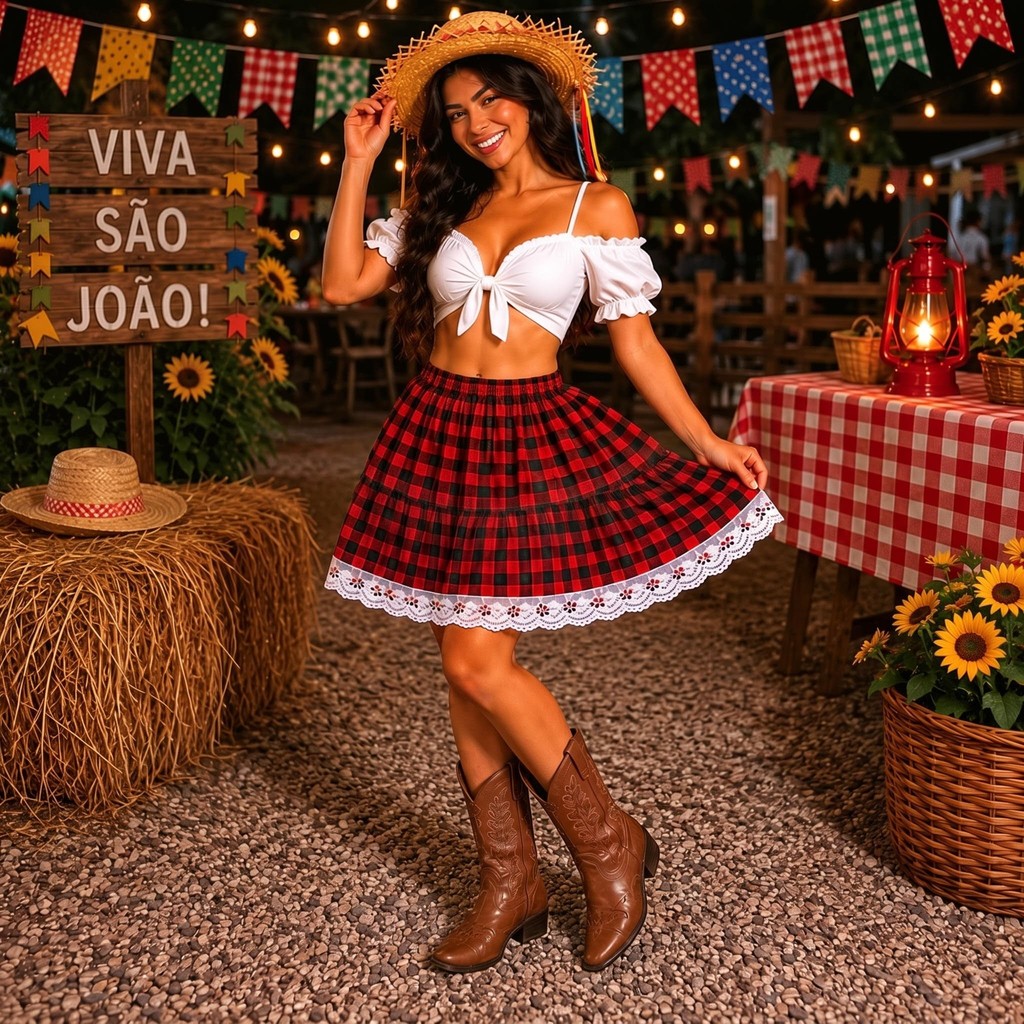Saia Xadrez Festa Junina Juvenil Adulto Fantasia Caipira Quadrilha Sortidas Caipira Arraiá São João Festa Julina