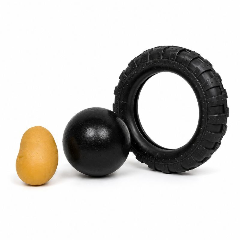 Kit Brinquedos Bola Hard + Batata G + Pneu Gg Para Cães Preto E Amarelo