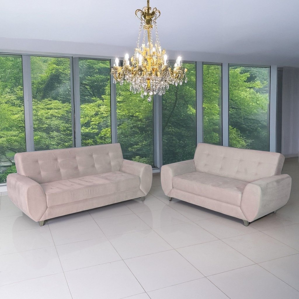 Conjunto de Sofás 3 e 2 Lugares Cristal Bege Bege