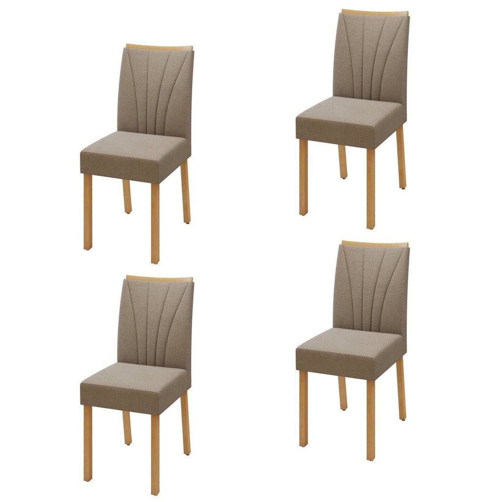 Kit com 4 Cadeiras para Sala de Jantar para Sala de Jantar Pés Madeira Maciça Jade Amêndoa Clean/ Animale Bege