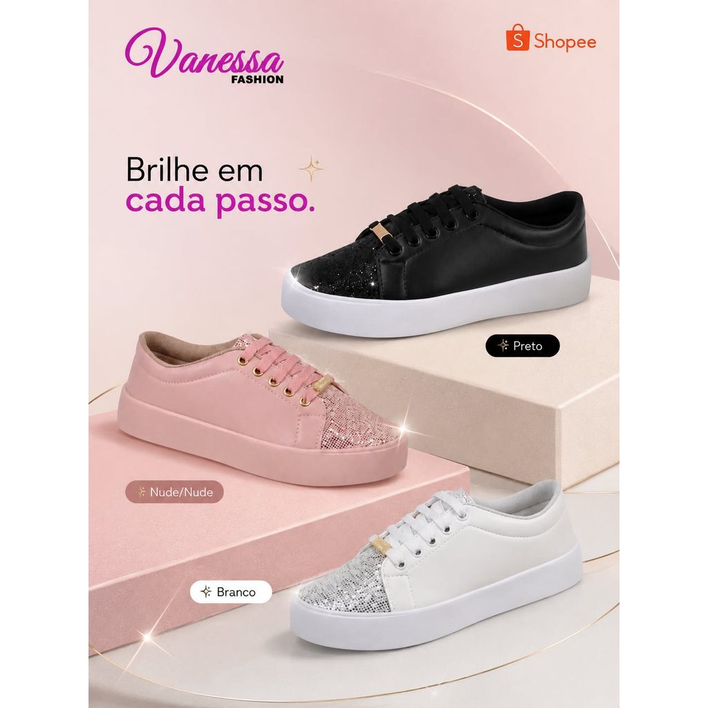 Tênis Feminino Sapatenis Glitter Casual Confortável Menina Moda