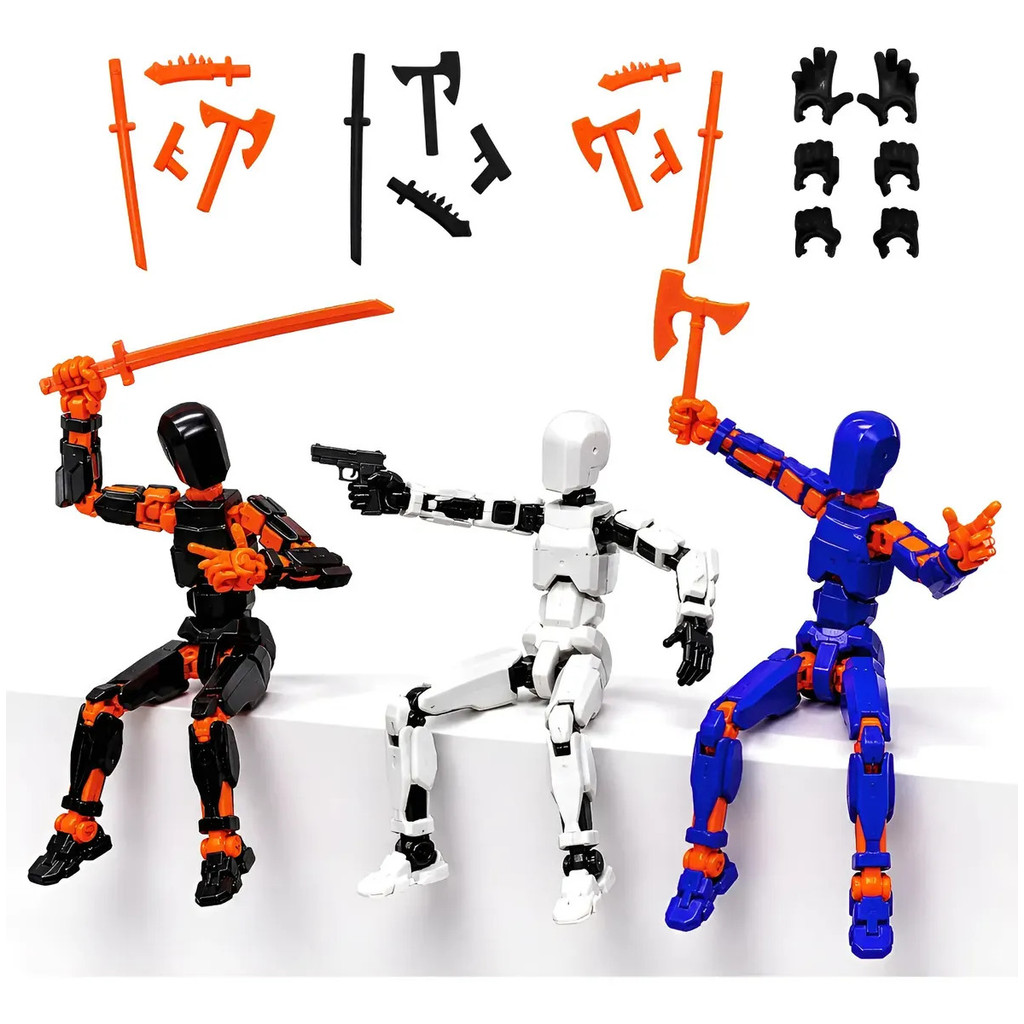 Kit 3 Bonecos Articulado Dummy 13 Decoração + Kit Arsenal Armas Completo Machado Espada Facão Action Figure