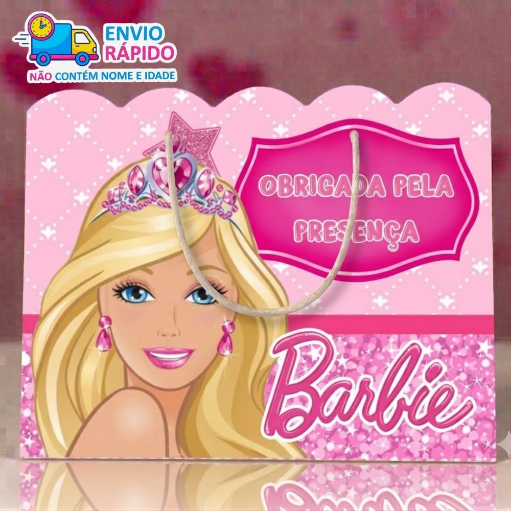 Kit Sacolinha Personalizada Barbie (20x15x7cm) Lembrancinhas de Aniversário - PEGUE E MONTE