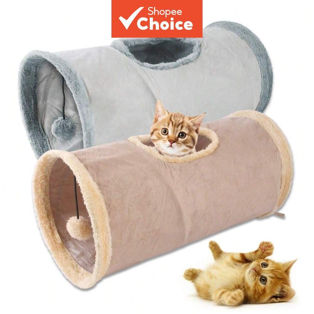 Túnel de gato de pelúcia dobrável e dobrável, brinquedo educativo de camurça, brinquedos interativos quentes de inverno