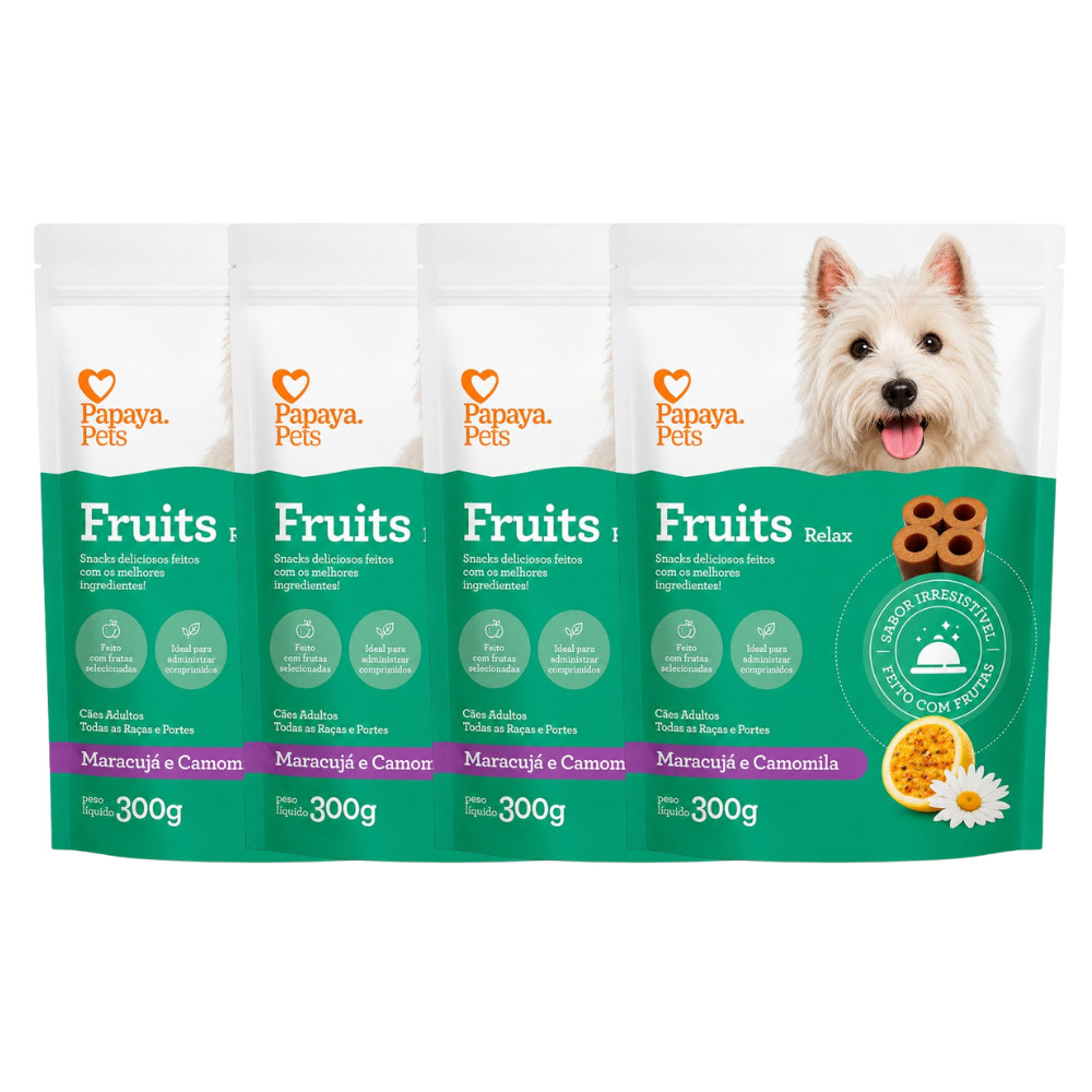Kit 4 Snack Relax Cães Maracujá Camomila Calmante Natural 60g