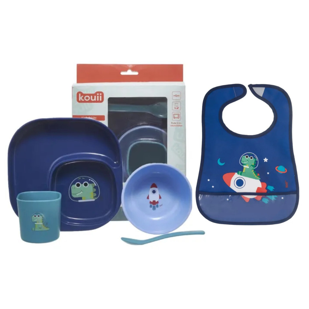 KIT REFEIÇÃO C/ 4 PÇS E BABADOR DE PLÁSTICO KOUII FIHOTIIS ASTRONAUTA - PACIFIC