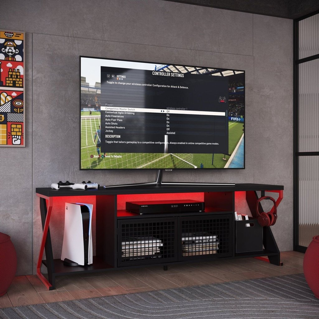Rack Industrial para TV até 60 Polegadas com LED 160cm Gamer P1033 Vermelho/Preto Vermelho/Preto