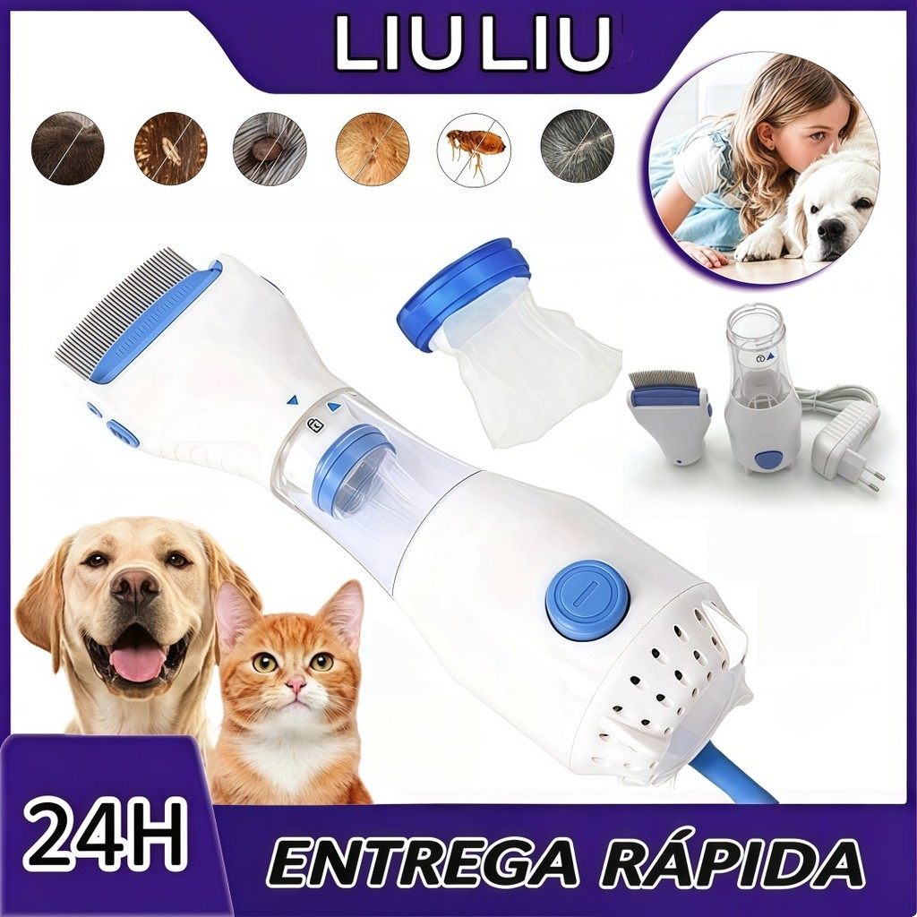 Pente Elétrico Removedor de Piolhos e Pulgas, Seguro para Crianças, Cães e Gatos