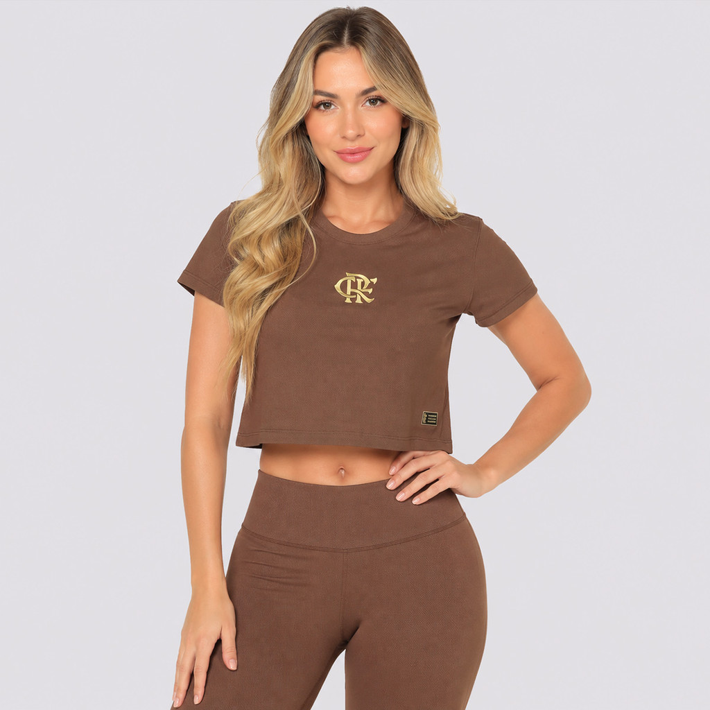 Cropped Flamengo Dry Soccer Feminino Marrom