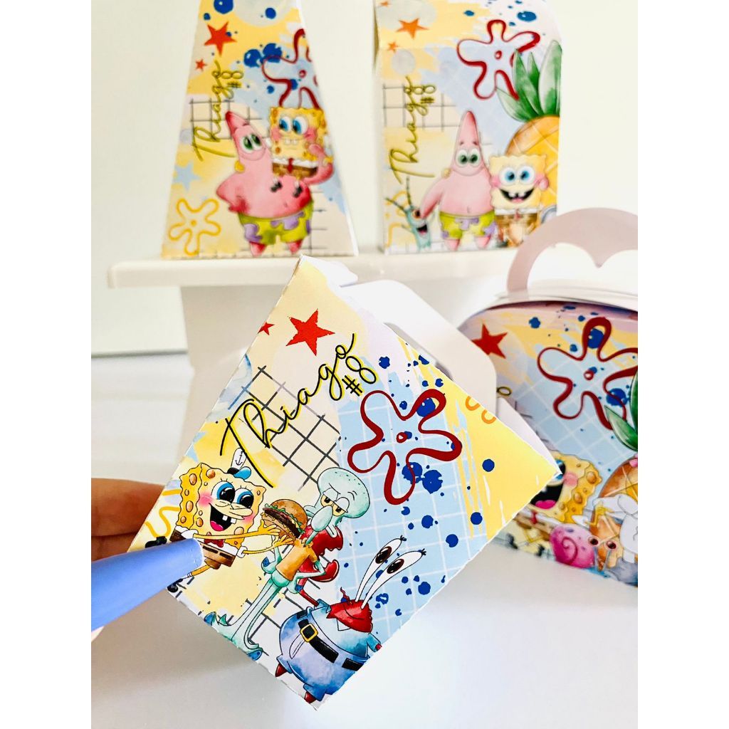 Kit Caixinhas Personalizadas Bob Esponja – Aniversário Infantil | Kit PEGUE E MONTE