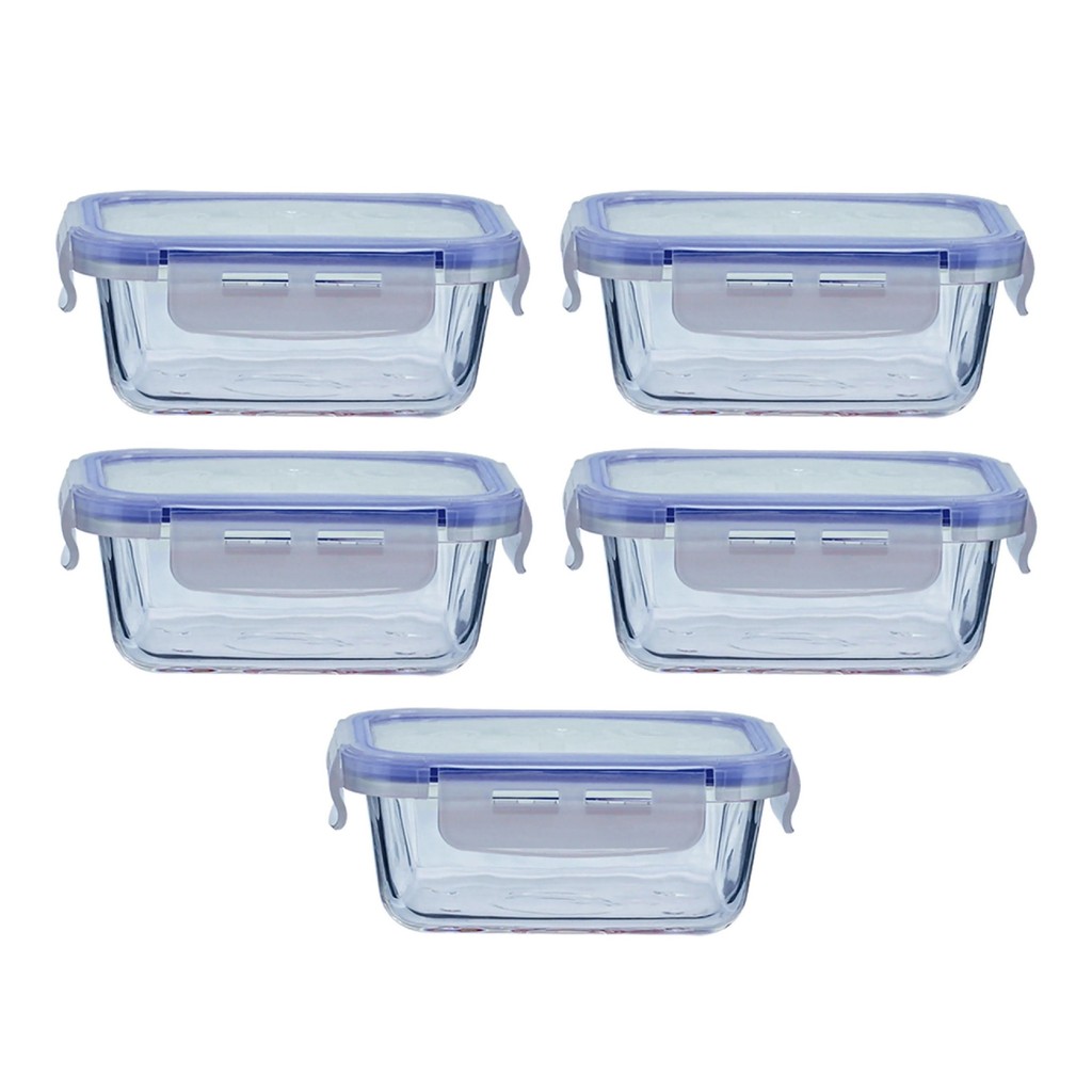 5 Pote Vidro Vedação Hermética Lanche Marmita Comida 380ml Refratário Antivazamento Alimento Papinha Micro-ondas Freezer