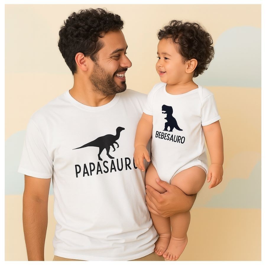 Kit Camiseta Frase Tal Pai e Filho Mãe e Filho 100% algodão Babyssauro bebesauro