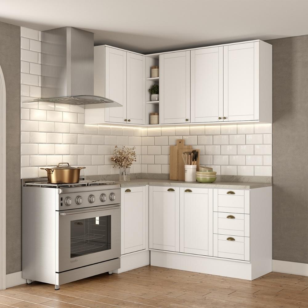 Armário de Cozinha Completa com Balcão Milla Bee Fit Carraro Branco
