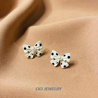 CICI novo estilo japonês bonito brincalhão preto branco bolinhas Retro 925 prata agulha arco brincos frete grátis femini
