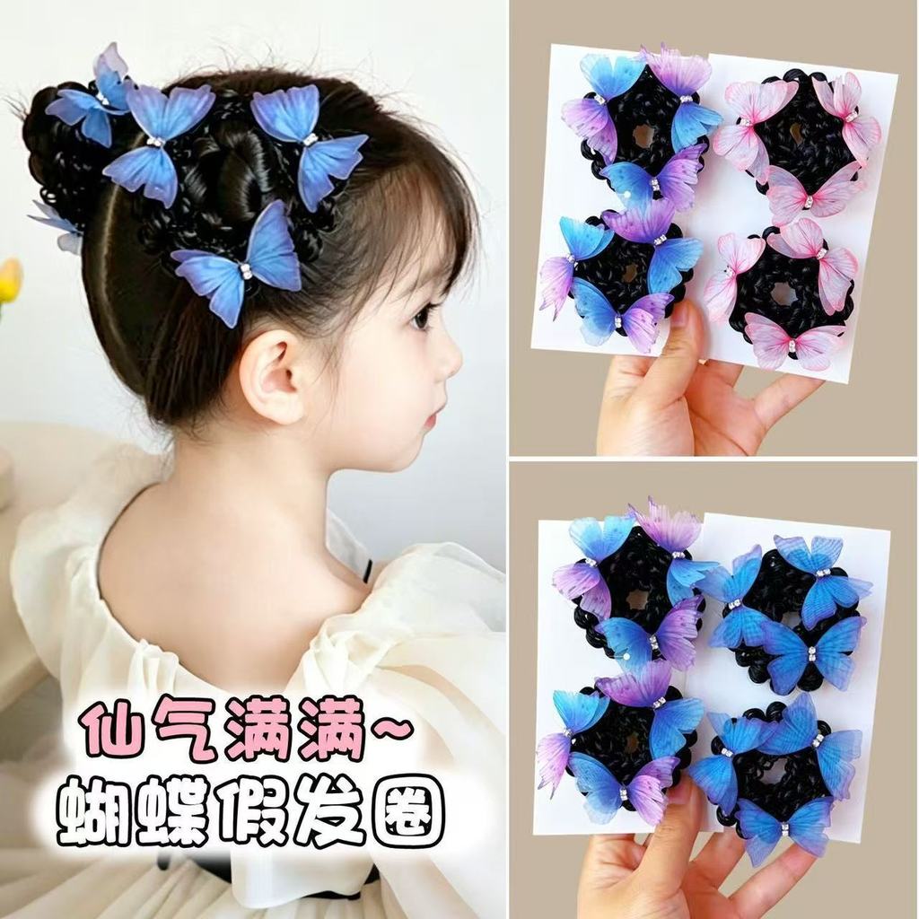 Novo estilo infantil tule borboleta flor botão bola cabeça peruca laço de cabelo meninas Super fada laço de cabelo cocar