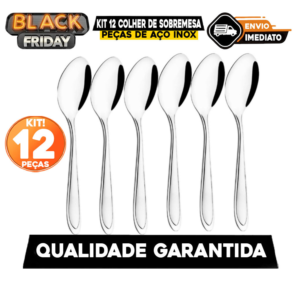 Kit C/12 colher talher de sobremesa aço inox restaurante kit com 6,12, 18, 24 e 36 unidades ja