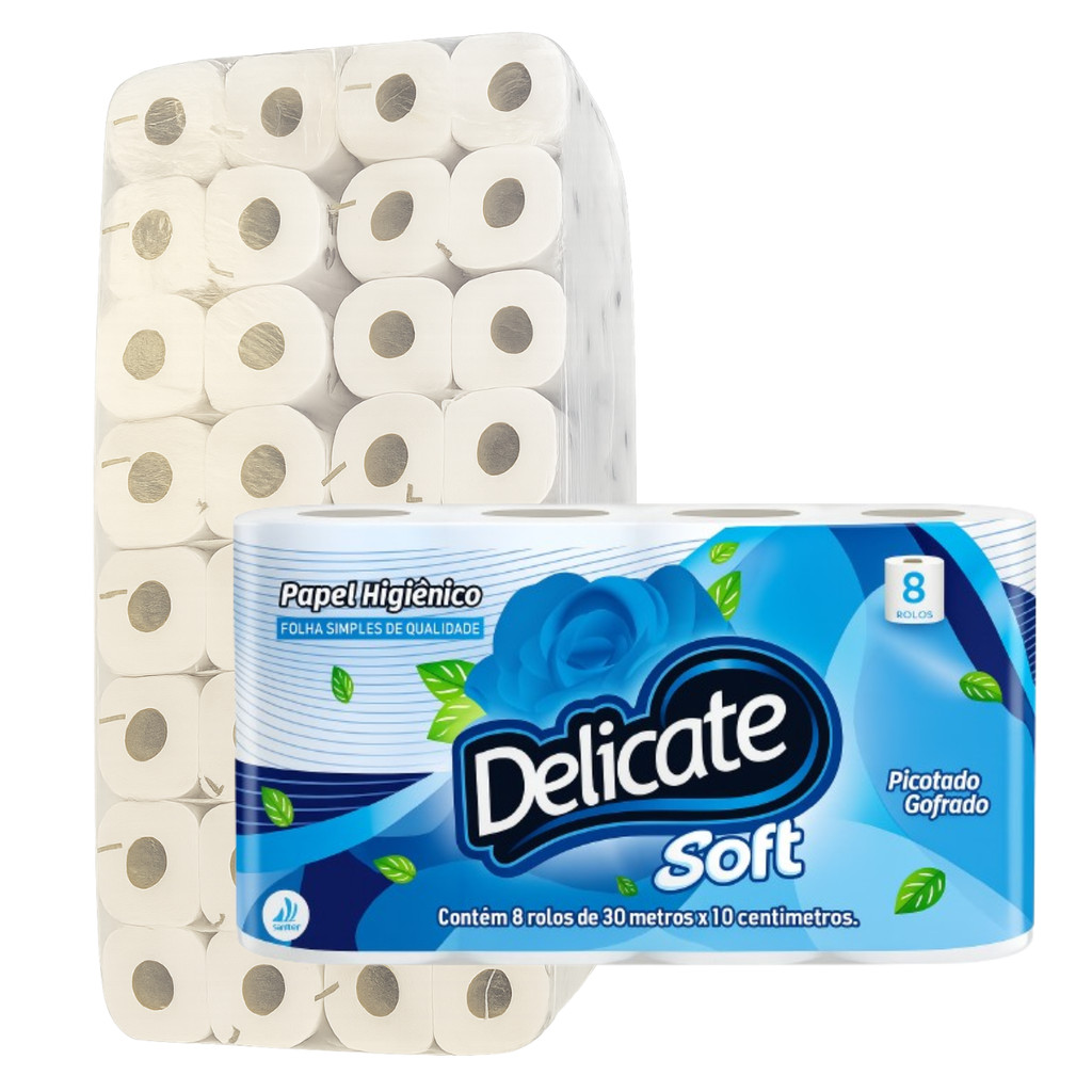 Fardo Papel Higiênico 8 Rolos Delicate Soft 30mts 64 Rolos em Oferta na Shopee