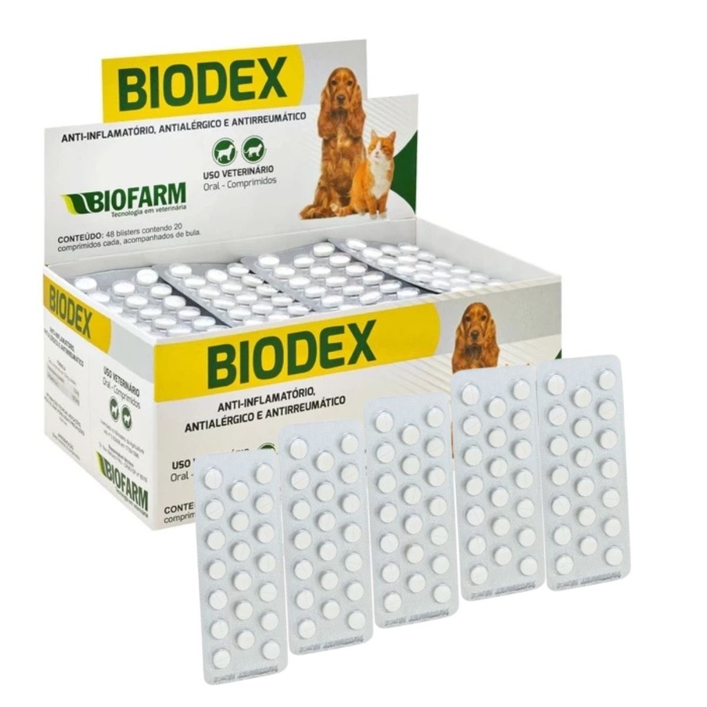 Kit 05 Cartelas Biodex 100 Comp. Para Cães e Gatos - Biofarm