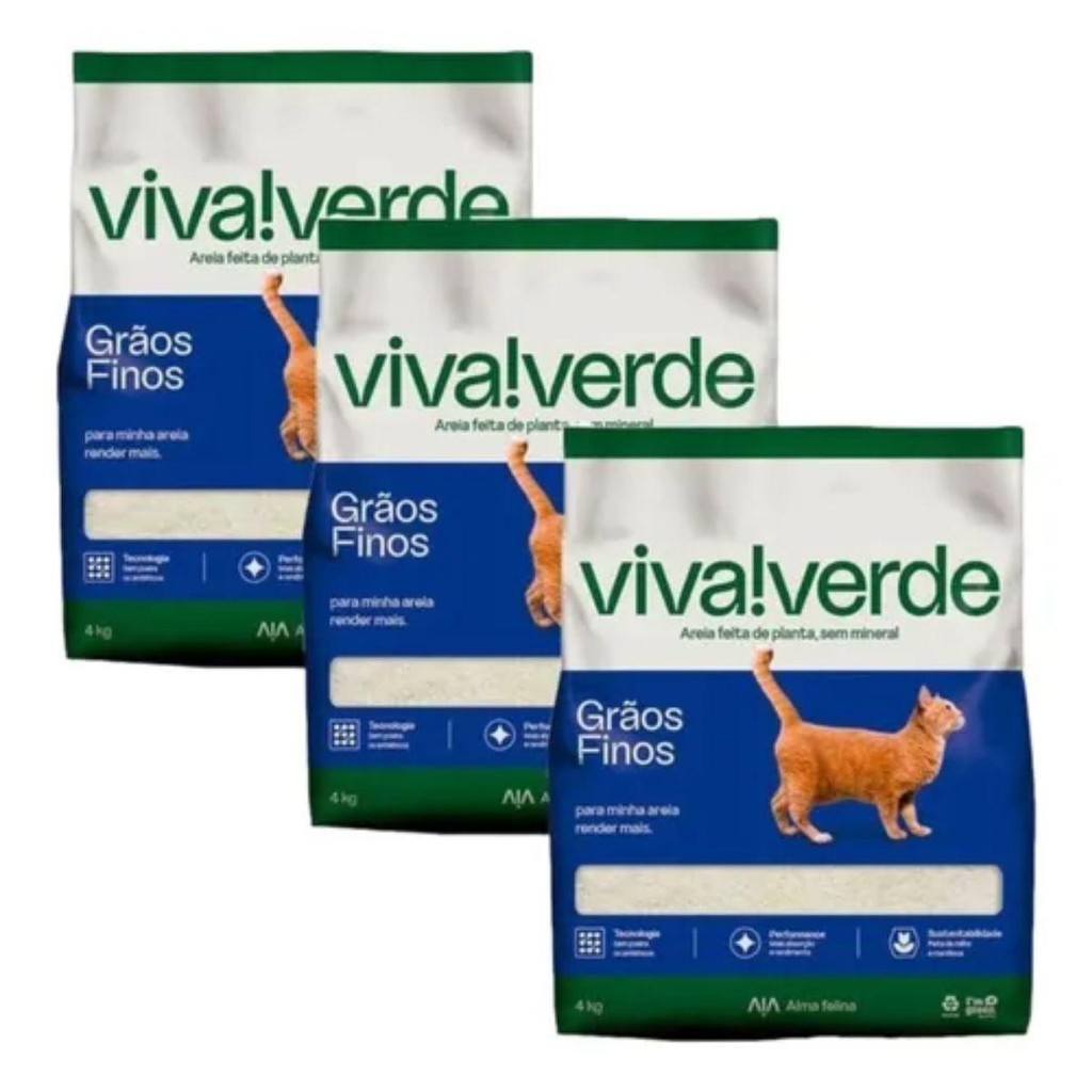 Kit 3 Areia Higiênica Para Gatos Grãos Finos Viva Verde 4kg em Oferta na Shopee