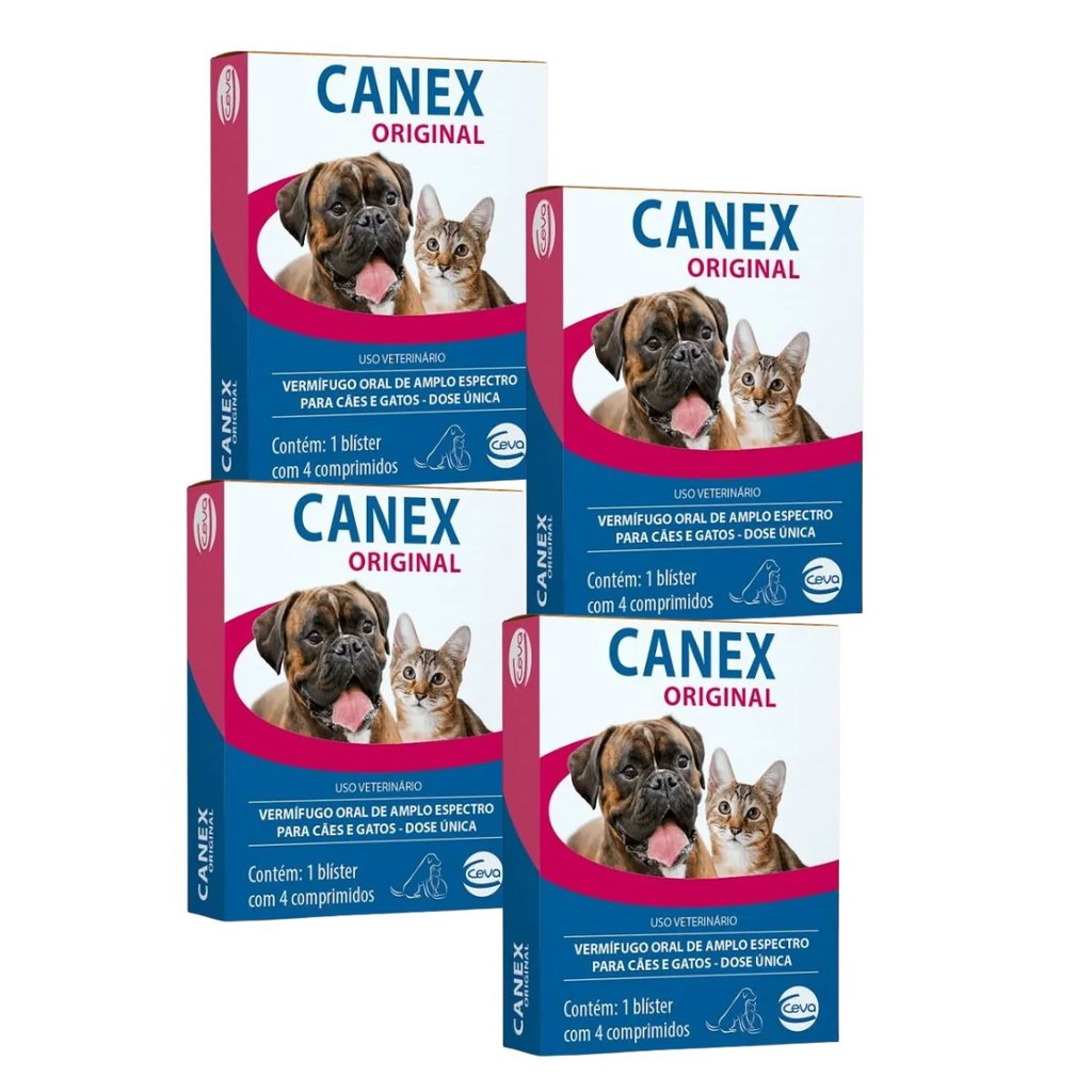 4 Canex Original P/ Cães Gatos Vermífugo 16 Comp. Dose Única em Oferta na Shopee